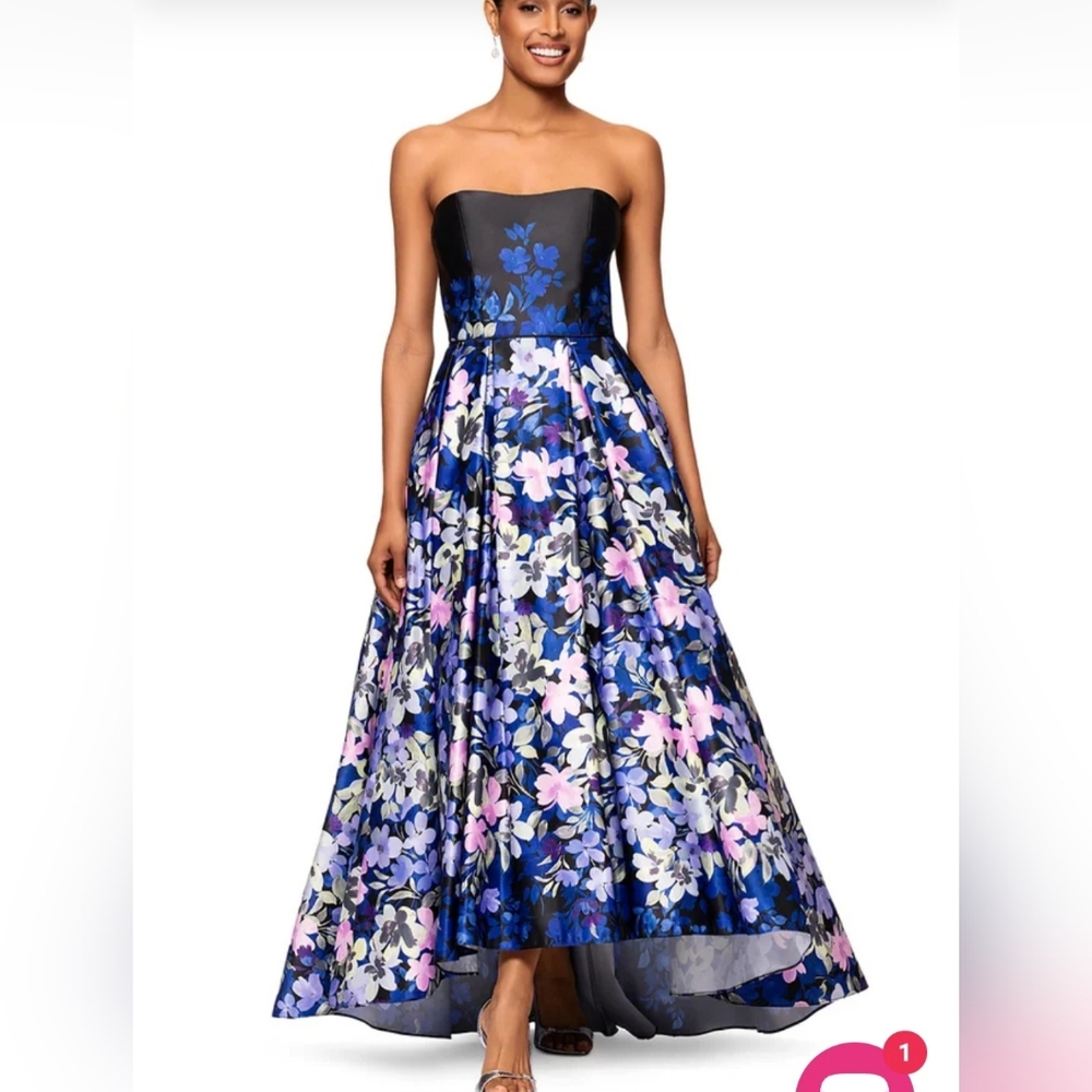 Betsy and Adam Strapless Floral A-line Dress A27019